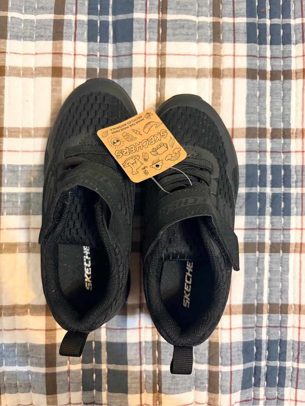 Skechers (New) size 11 Kids Black Mesh Slip-On Sneakers with Hook-and-Loop Strap